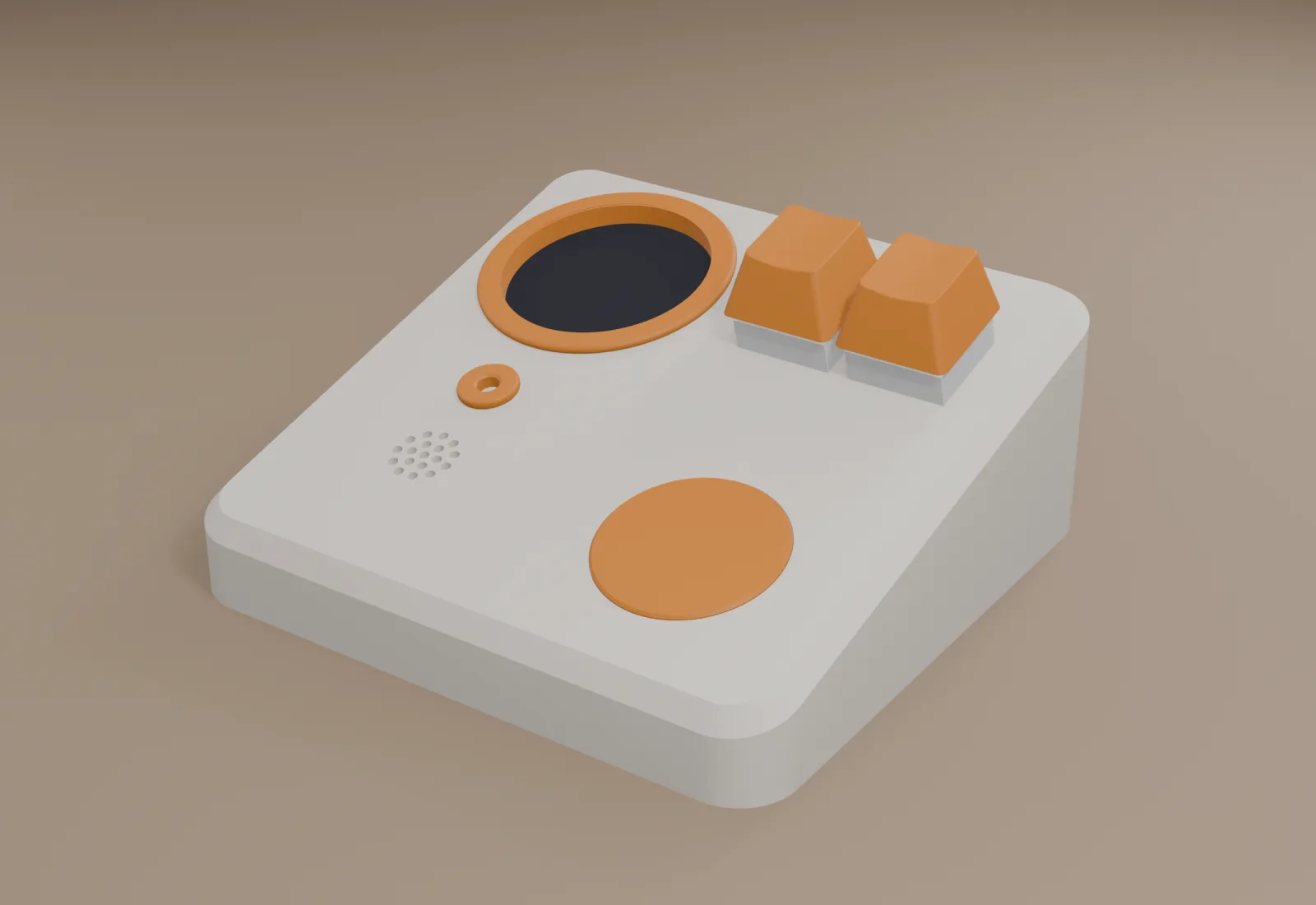 The Dropplo terminal: round display, badge reader and the two Clock-in and Clock-out keys